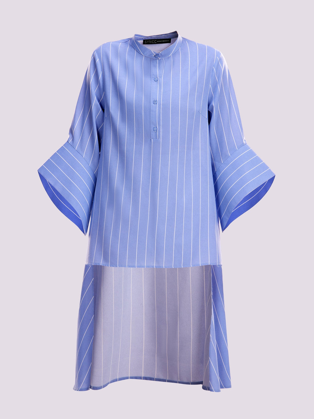 Blue Striped Bell-Sleeve Tunic Dress
