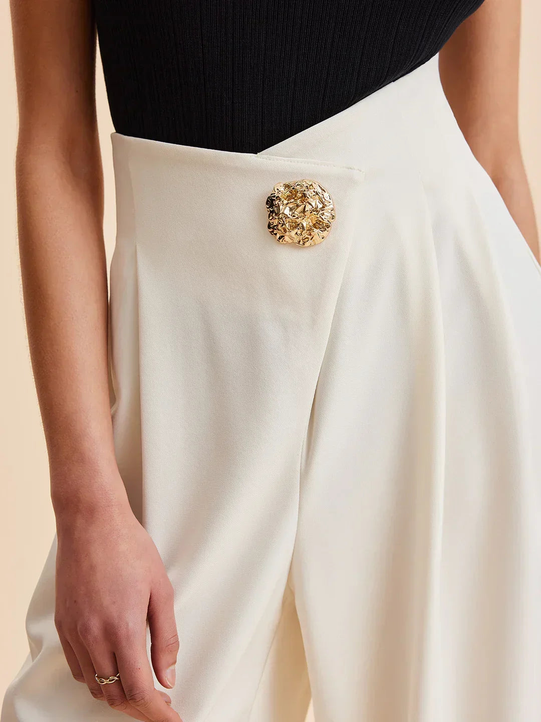 Corinzia Cream Wide Leg Tailored Pants