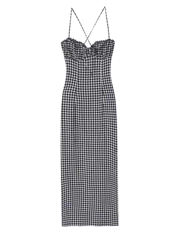 Vionara Gingham Print Summer Maxi Dress