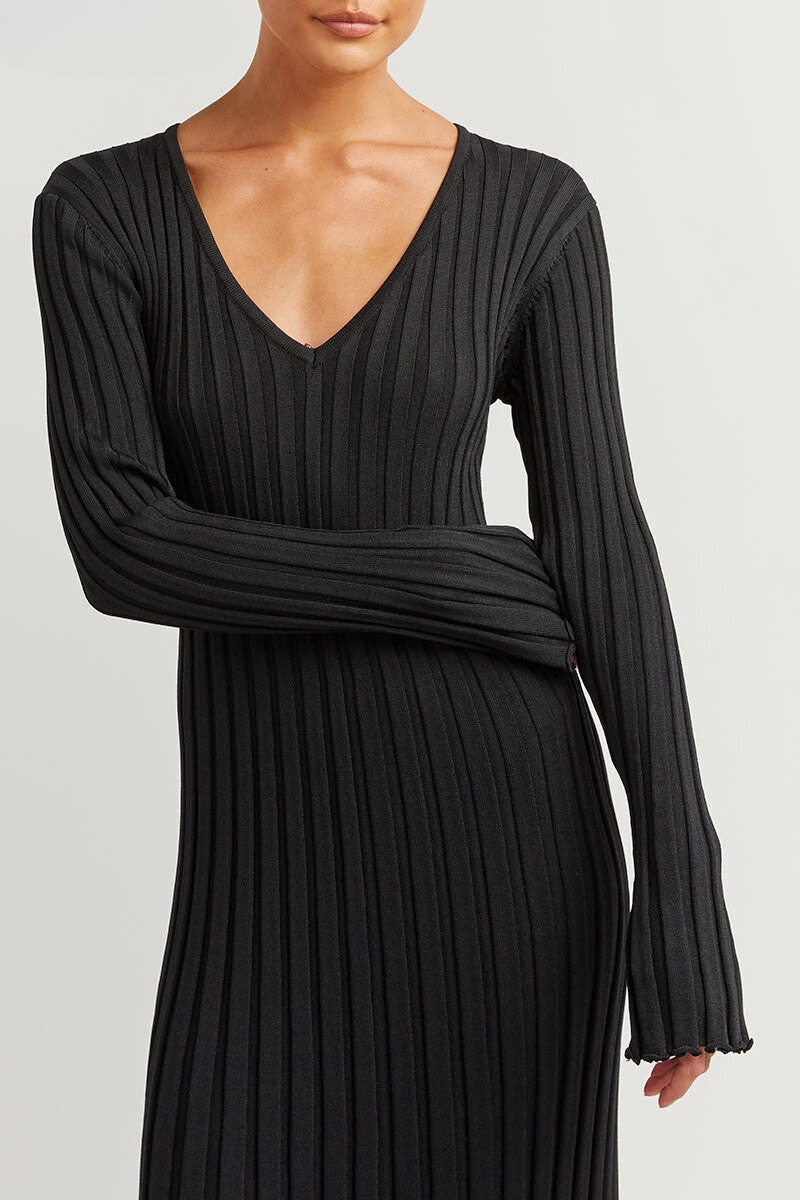 Chiara Long Sleeve Ribbed Knit Sweater Midi Dress