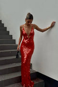 Terenzia Sequin Evening Party Maxi Dress