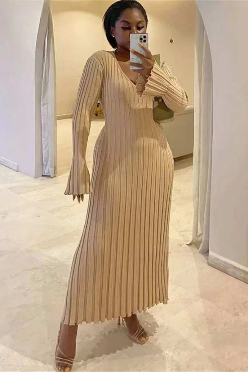 Chiara Long Sleeve Ribbed Knit Sweater Midi Dress
