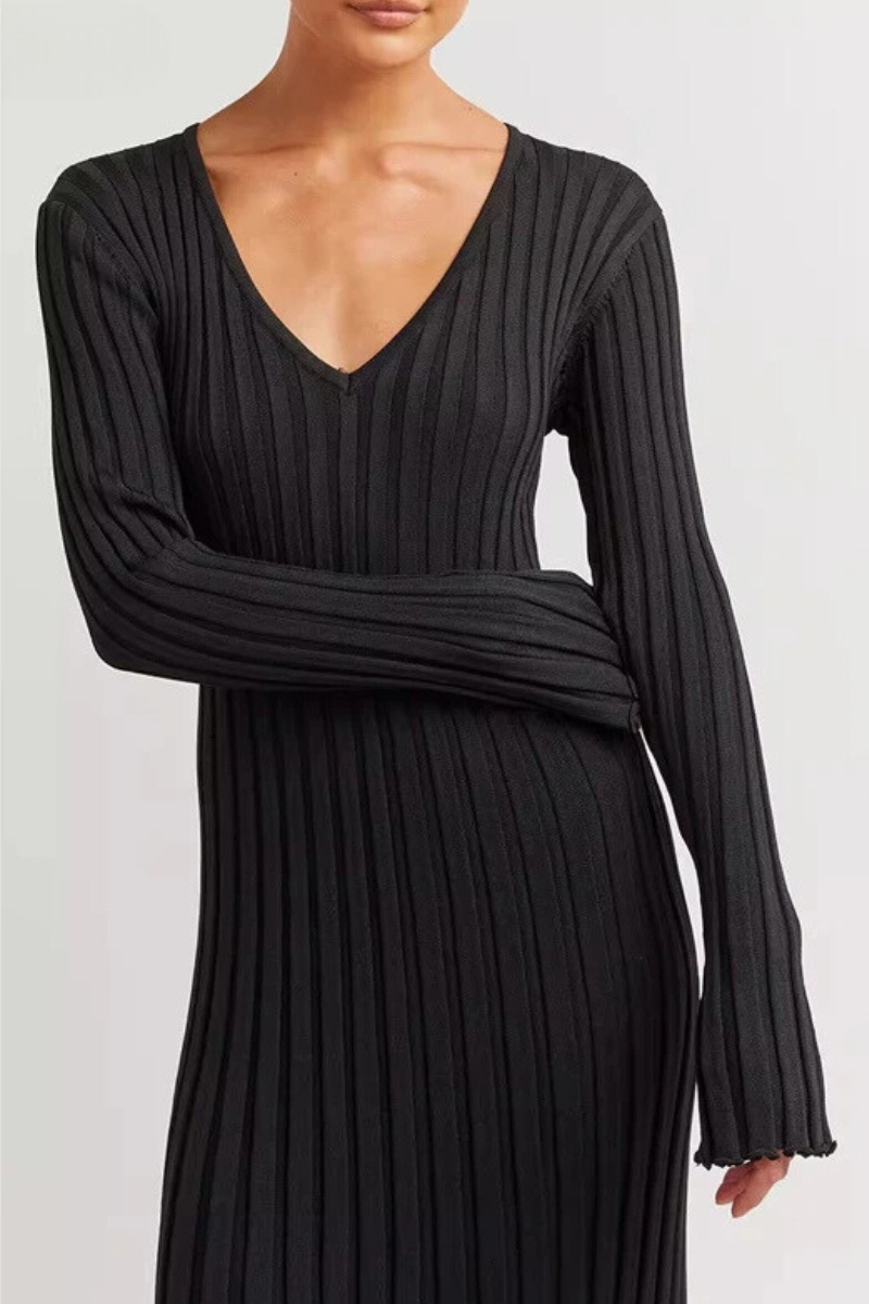 Chiara Long Sleeve Ribbed Knit Sweater Midi Dress
