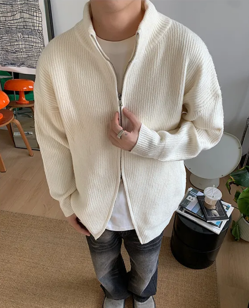 Corvin Ribbed Zip Cardigan