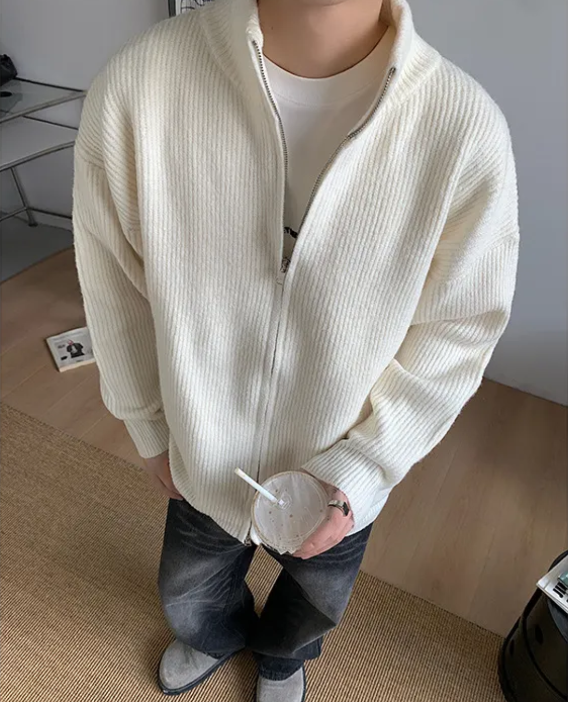 Corvin Ribbed Zip Cardigan