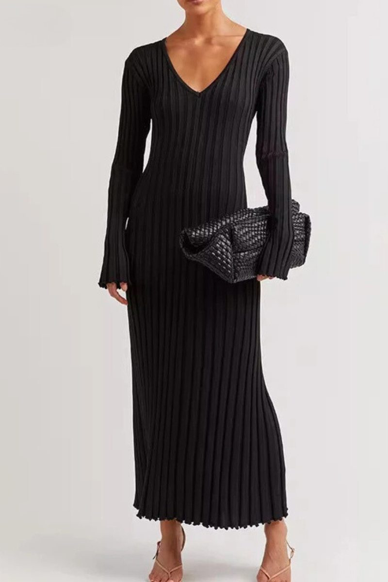 Chiara Long Sleeve Ribbed Knit Sweater Midi Dress