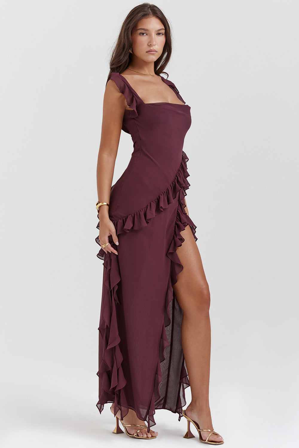 Penelope Ruffle One Shoulder Maxi Dress