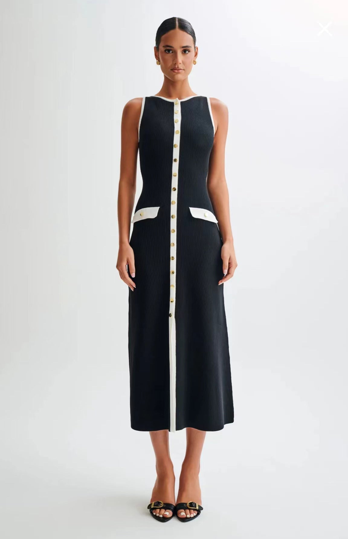 Irène Sleeveless Fitted Ribbed Knit Sweater Midi Dress