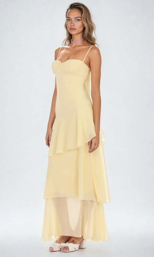 Soleria Yellow Wedding Guest Maxi Dress