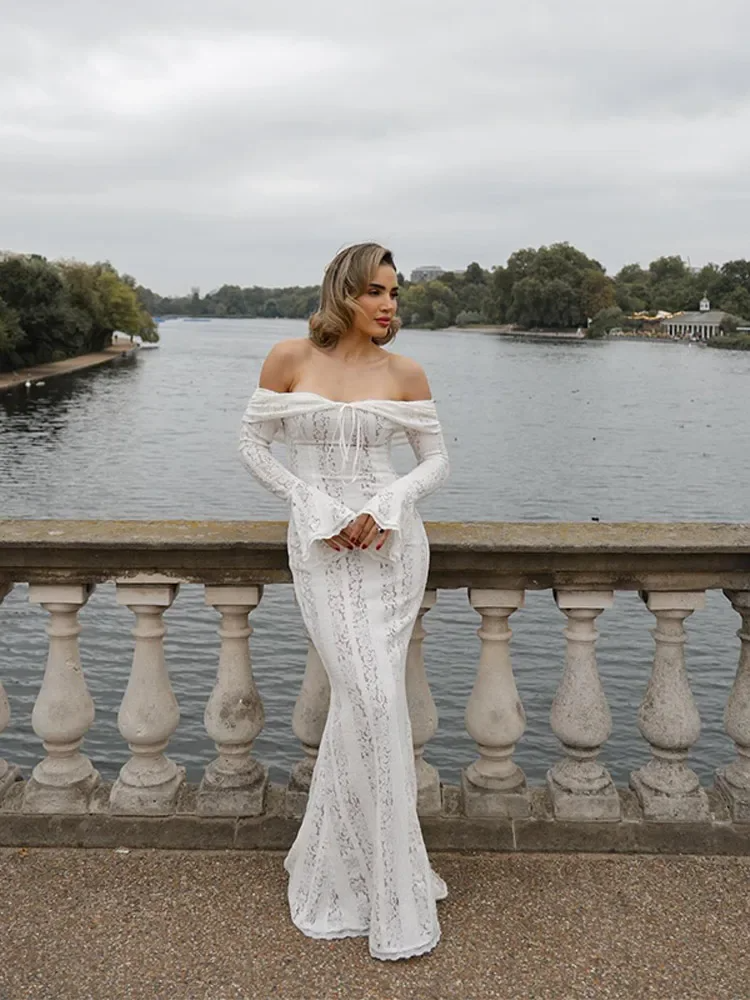 Georgetta Elegant Lace Off Shoulder Maxi Dress