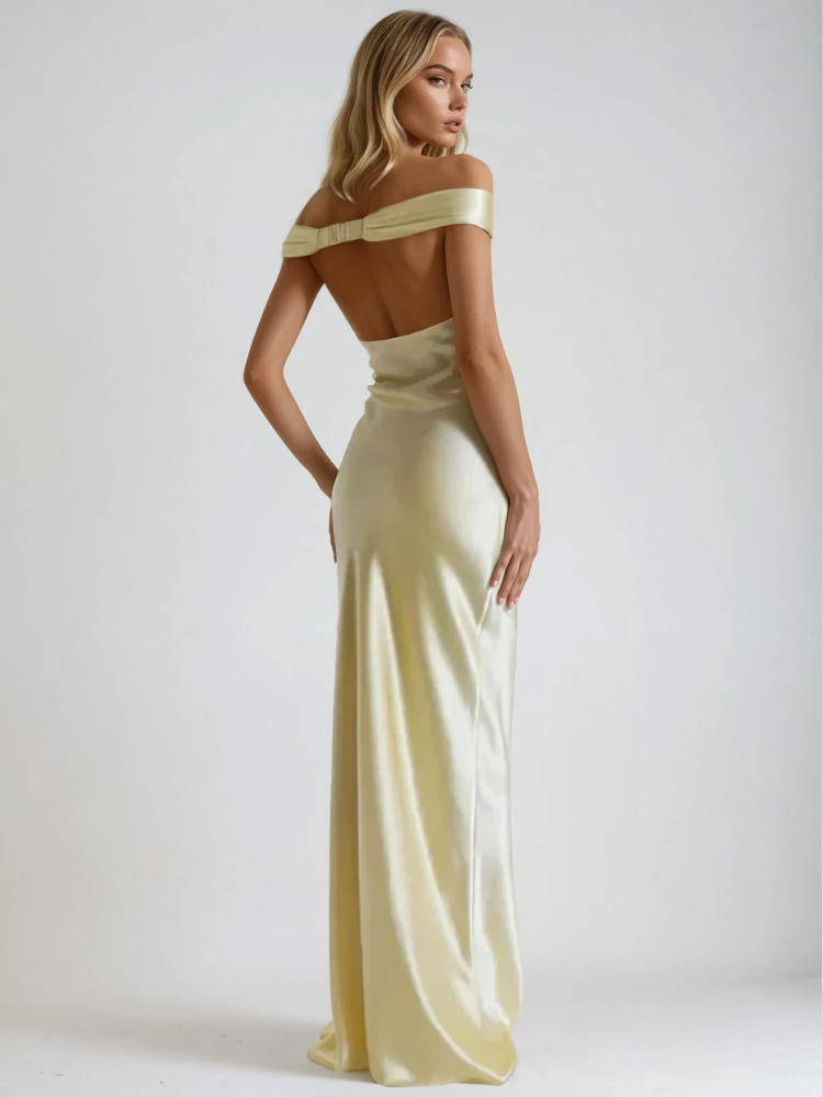 Emory Satin Off-Shoulder Maxi Dress