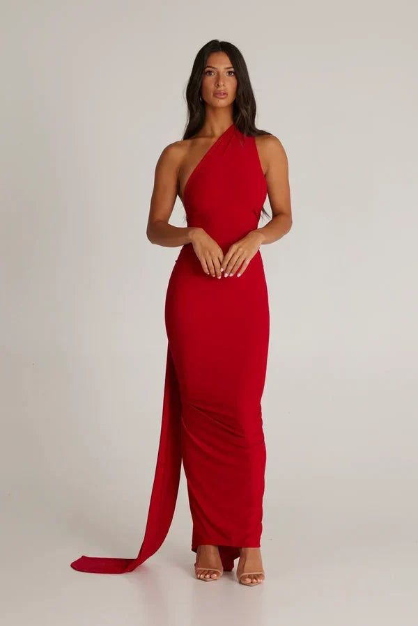Ysolde Sculpted Halter Black Tie Wedding Guest Maxi Dress