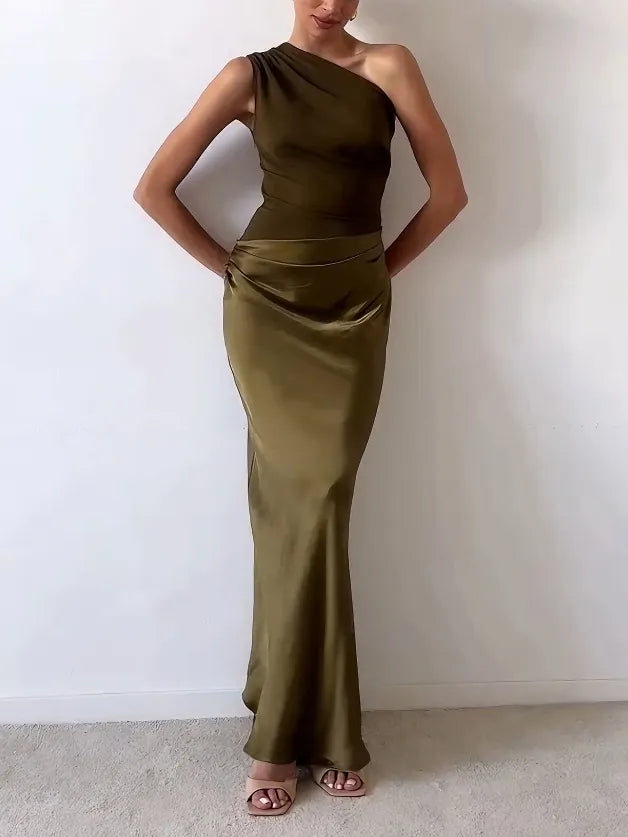 Harmonia Satin Black Tie Maxi Dress