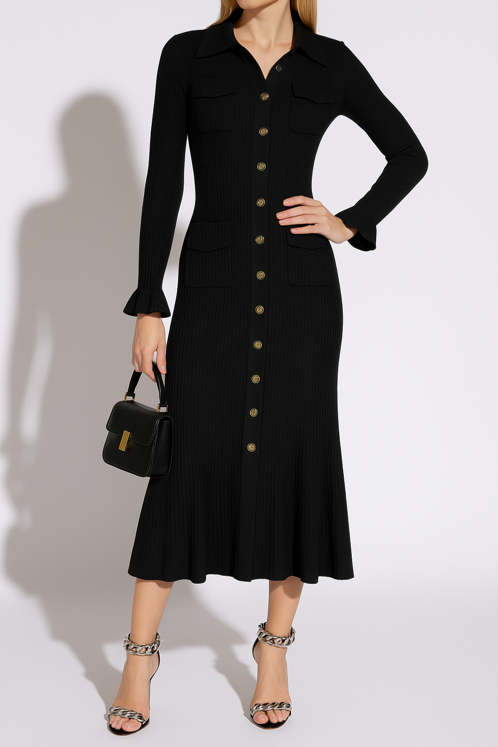 Cresenza Long Sleeve Ribbed Knit Sweater Maxi Dress