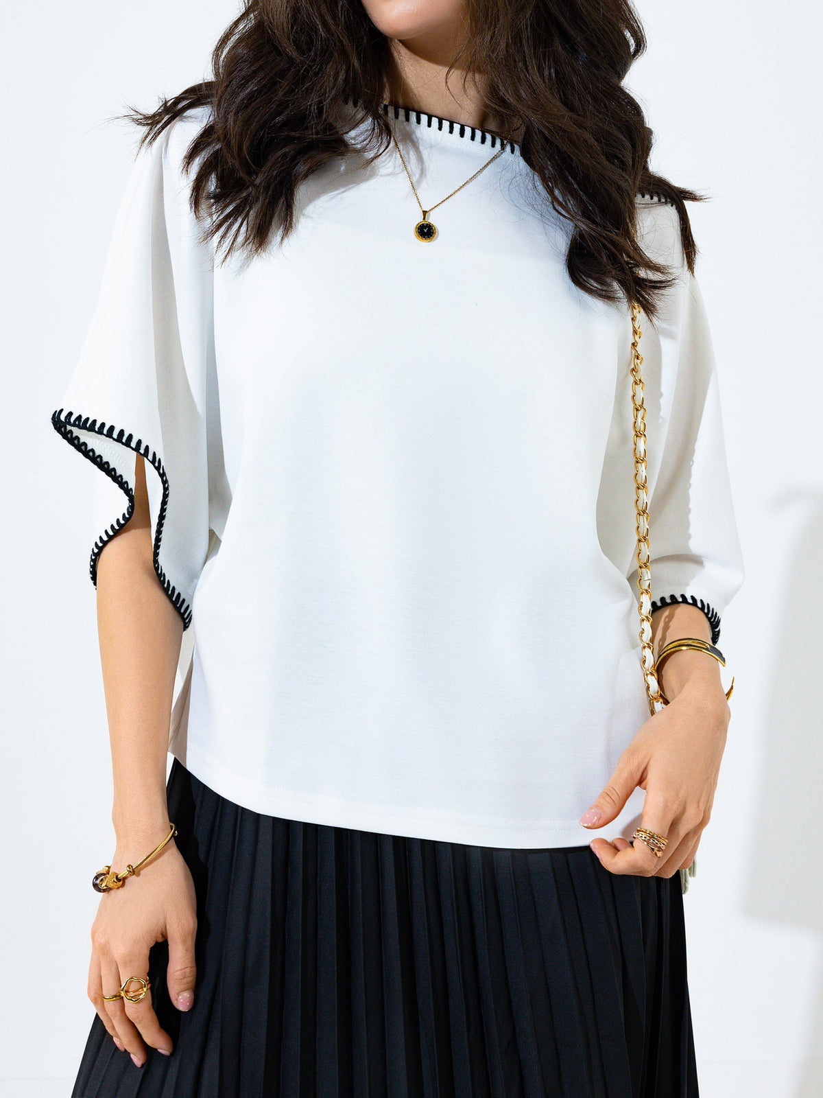 Contrast Blanket Stitch Top
