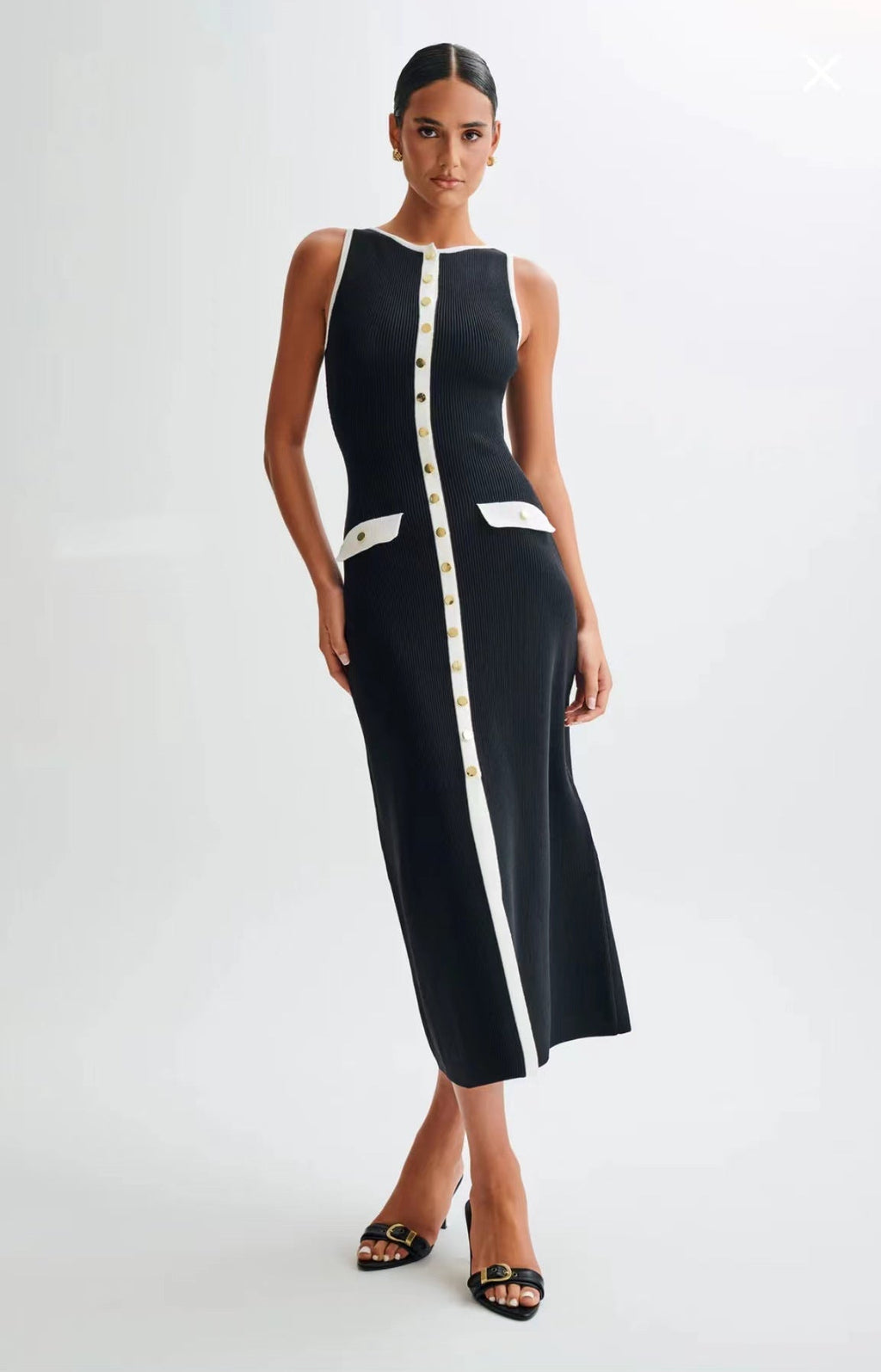 Irène Sleeveless Fitted Ribbed Knit Sweater Midi Dress