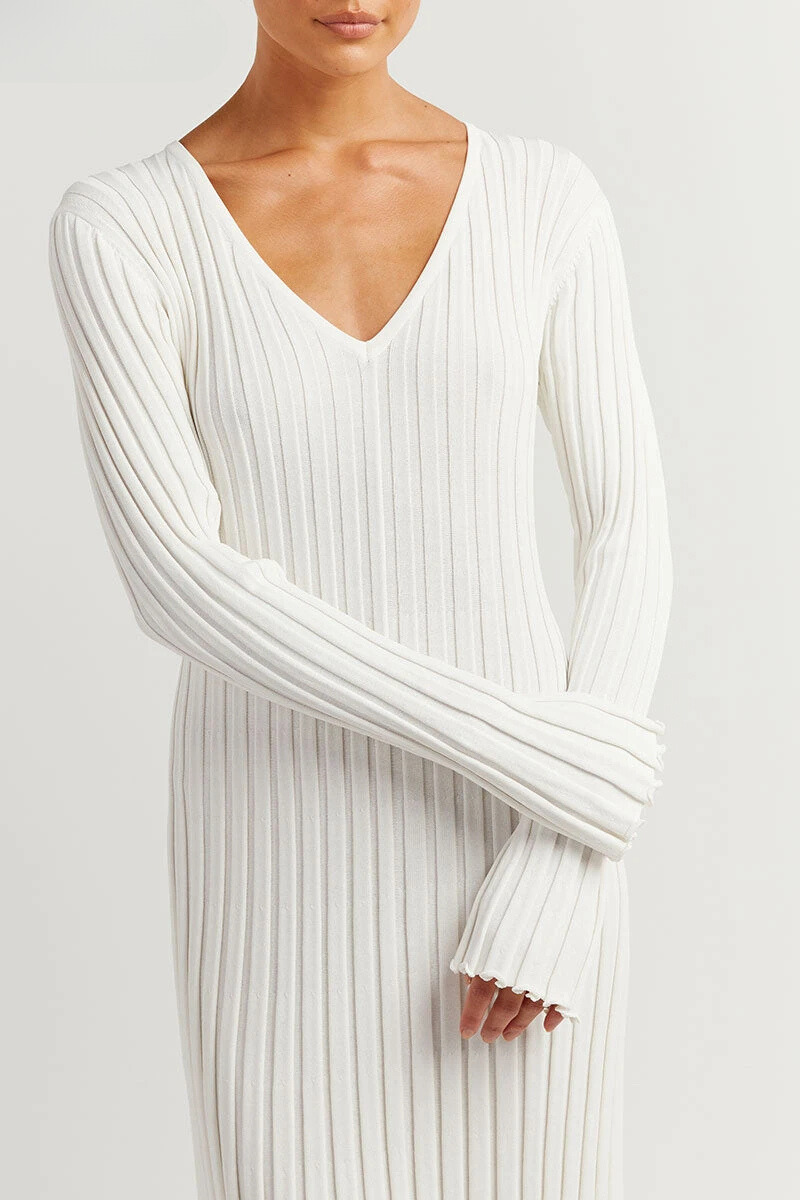 Chiara Long Sleeve Ribbed Knit Sweater Midi Dress
