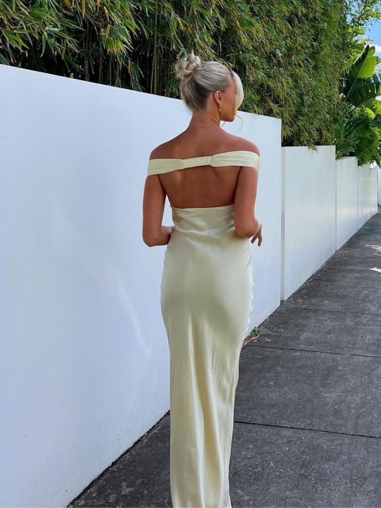 Emory Satin Off-Shoulder Maxi Dress