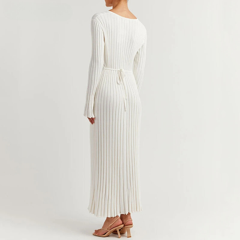 Chiara Long Sleeve Ribbed Knit Sweater Midi Dress