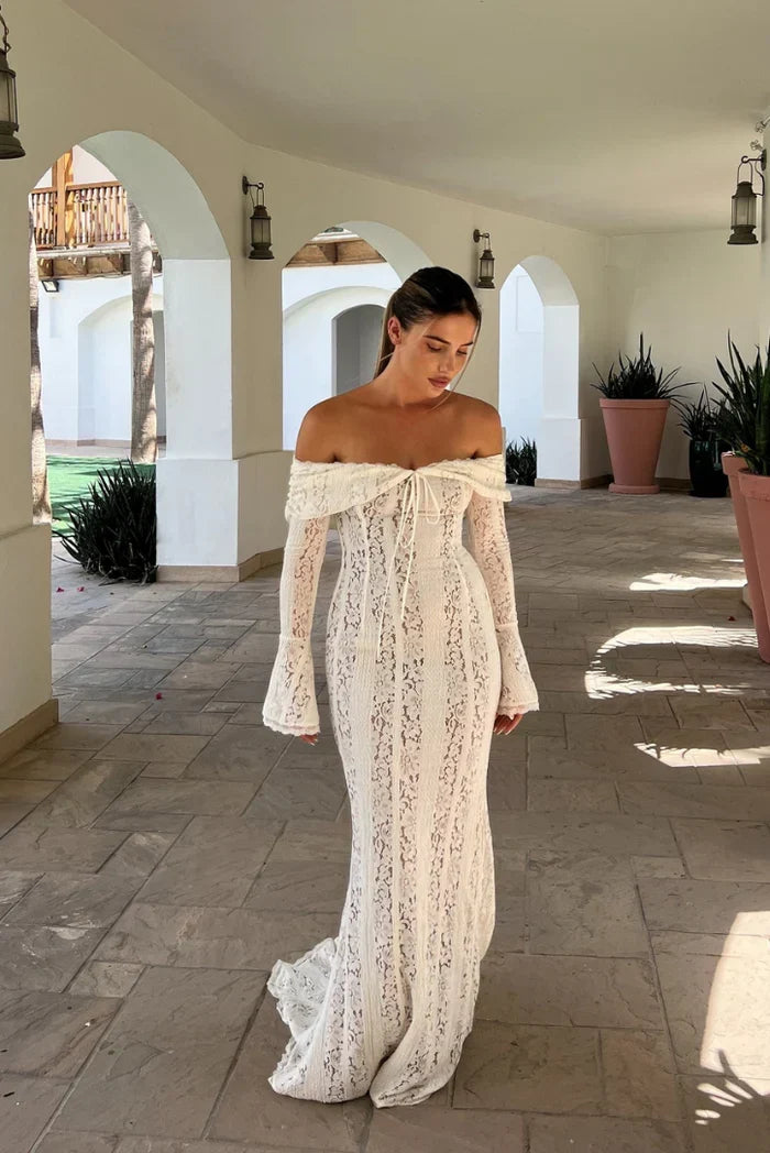 Georgetta Elegant Lace Off Shoulder Maxi Dress