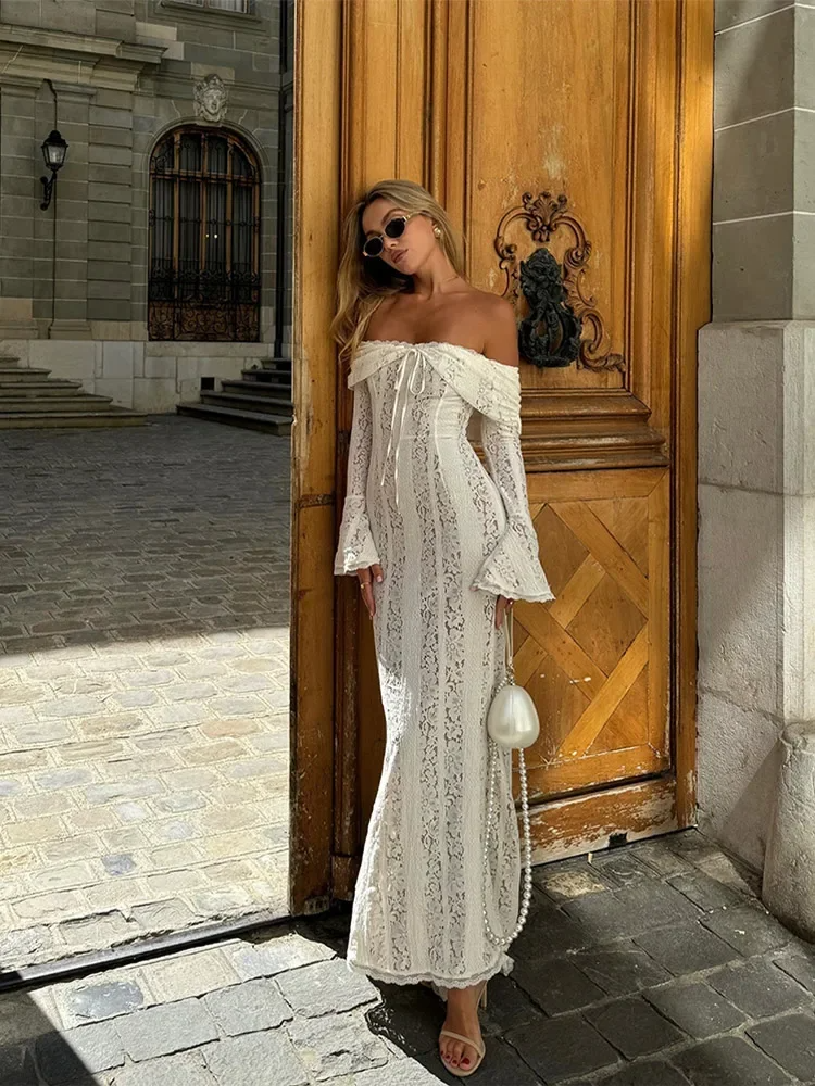 Georgetta Elegant Lace Off Shoulder Maxi Dress