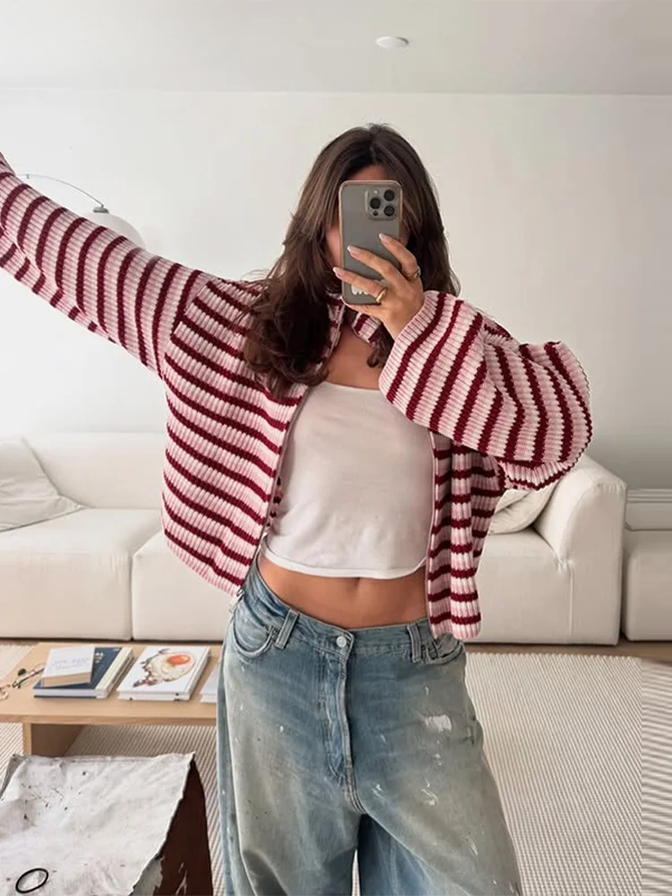 Marcelita Striped Knit Zip Top