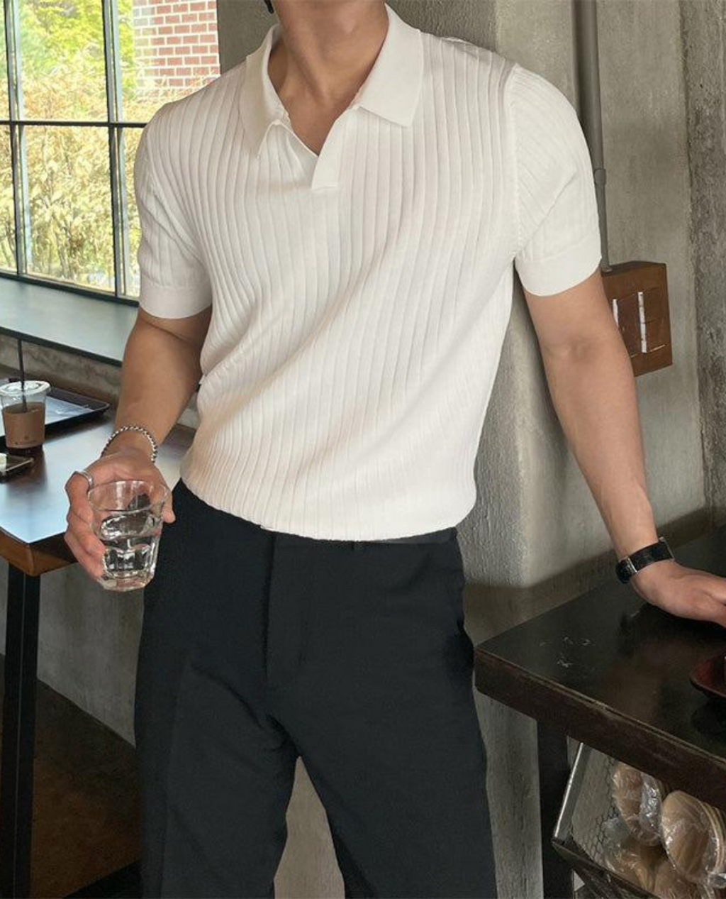 Slim-Fit Ribbed Polo Shirt