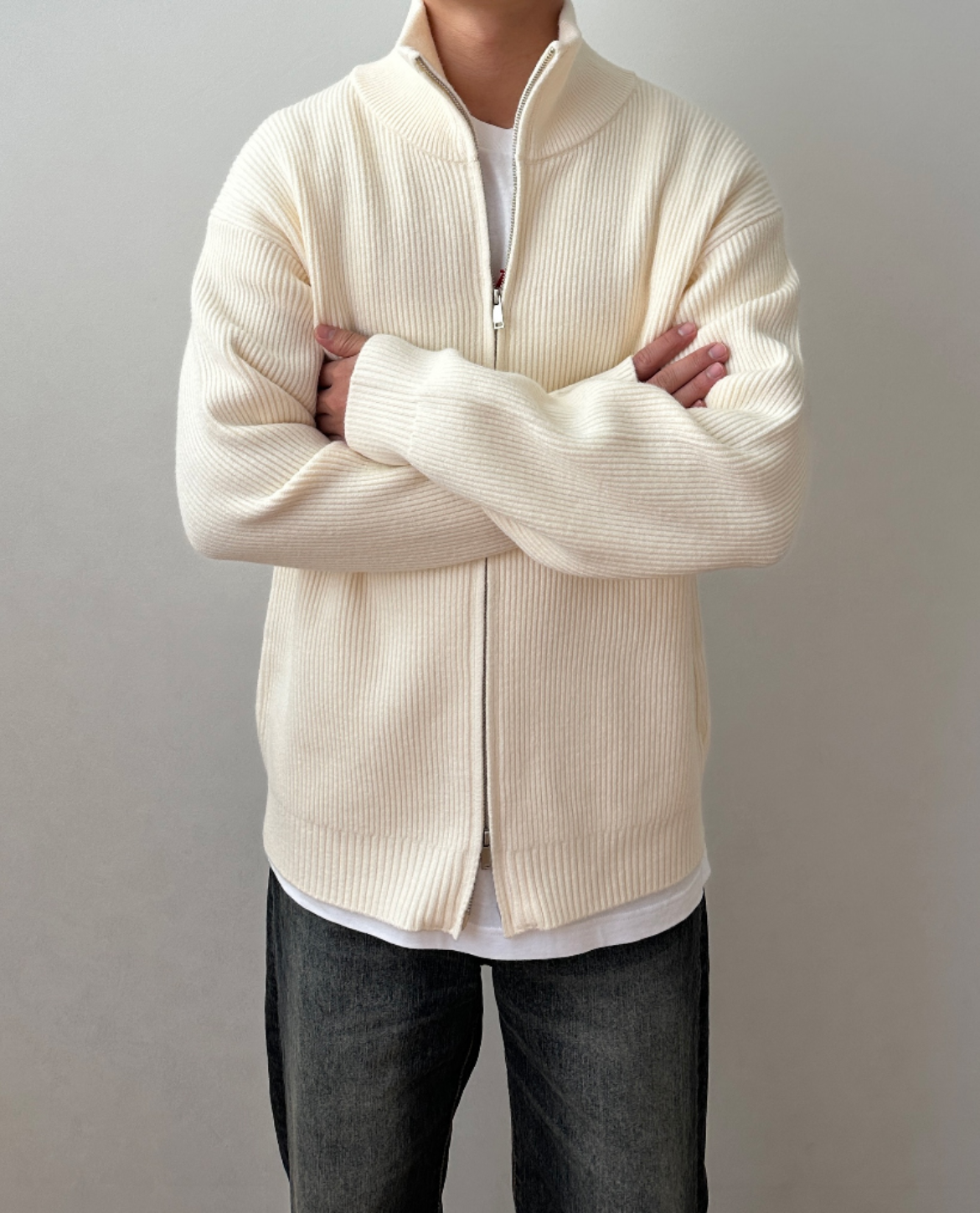 Ferrand High Collar Zip Cardigan