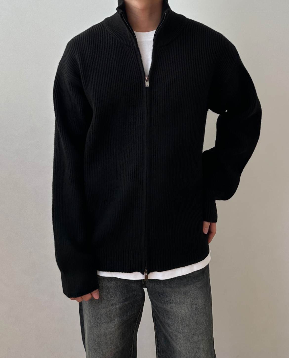 Ferrand High Collar Zip Cardigan