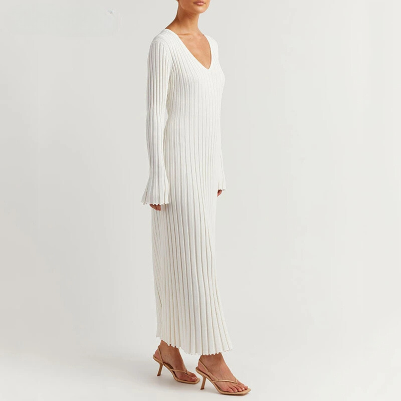 Chiara Long Sleeve Ribbed Knit Sweater Midi Dress