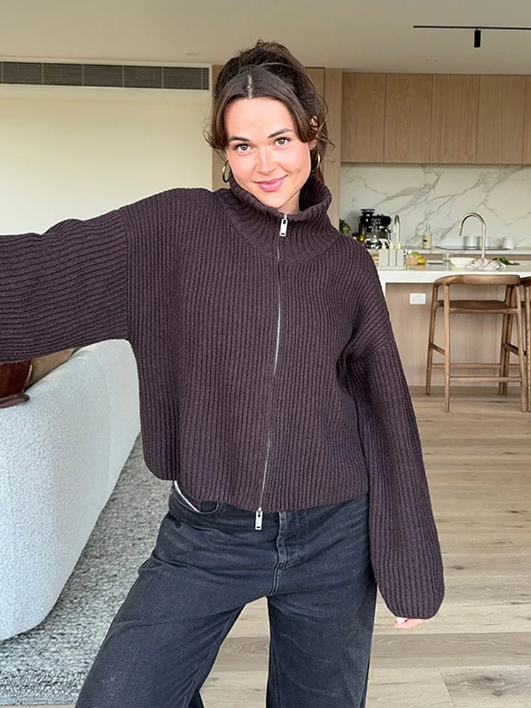 Marcelita Striped Knit Zip Top