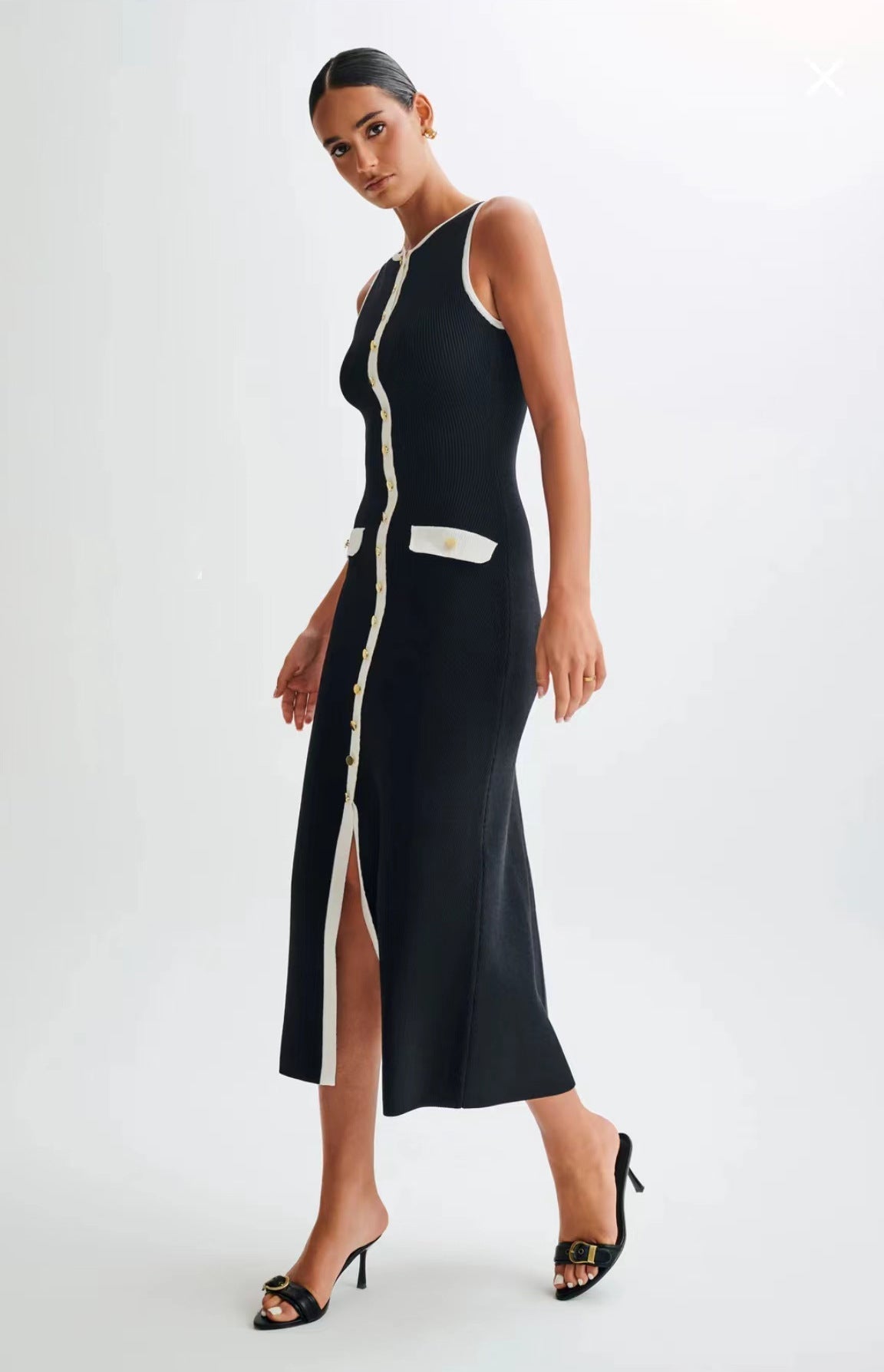 Irène Sleeveless Fitted Ribbed Knit Sweater Midi Dress