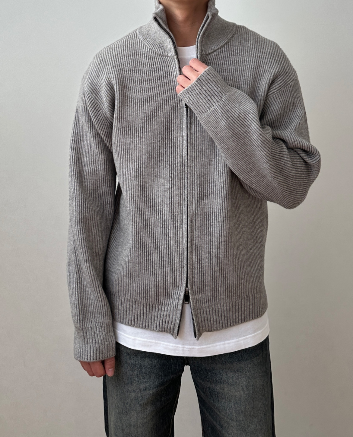 Ferrand High Collar Zip Cardigan