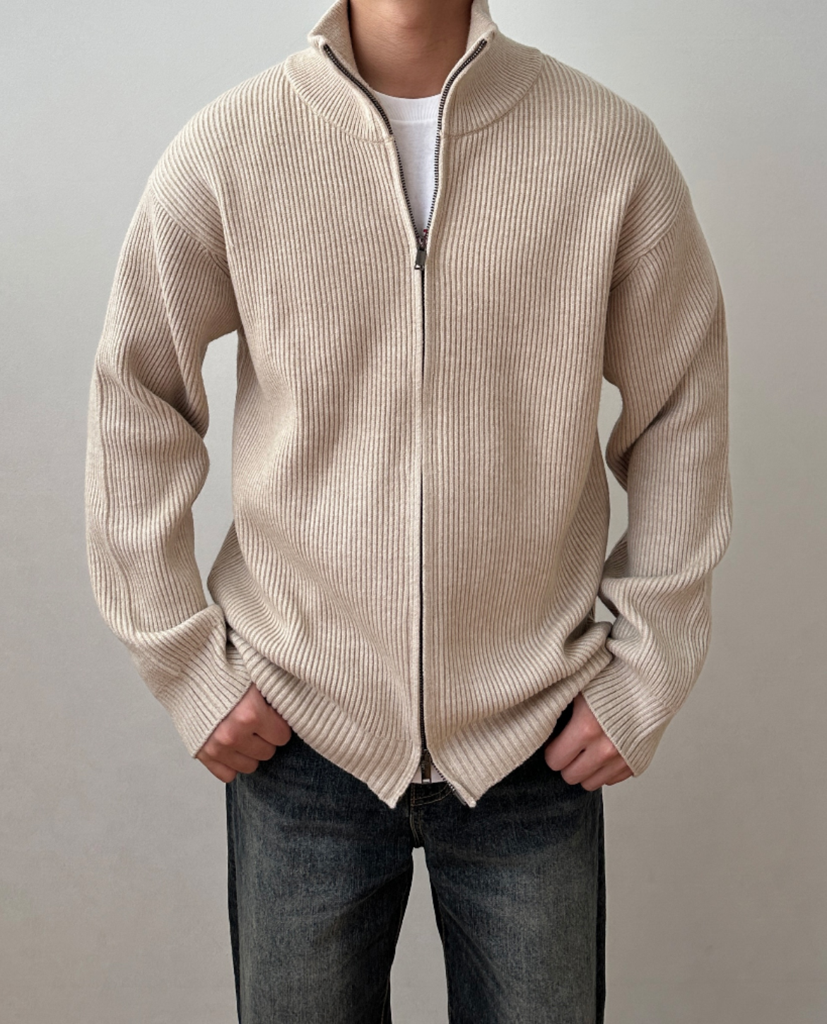 Ferrand High Collar Zip Cardigan