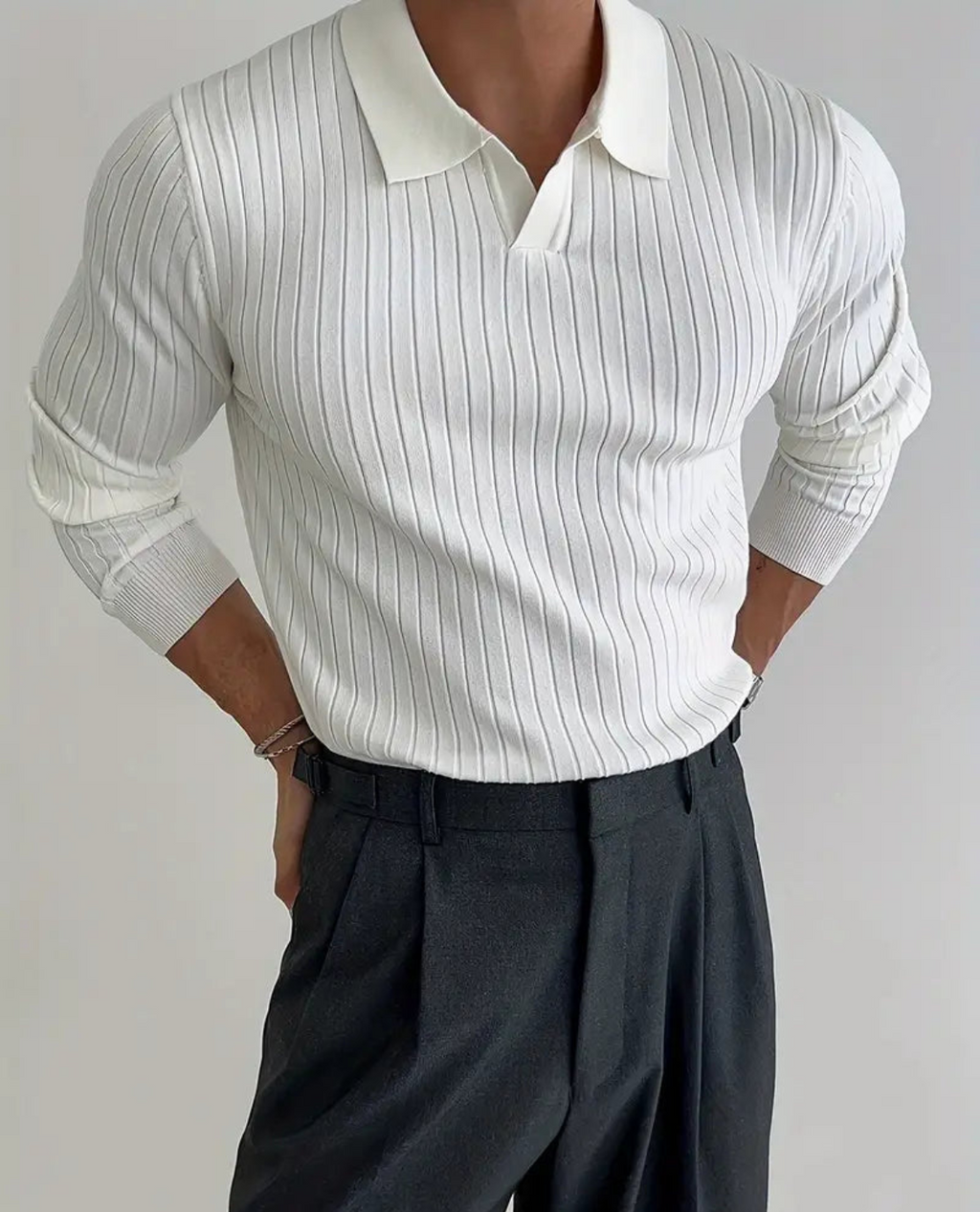 Slim-Fit Ribbed Long-Sleeve Polo