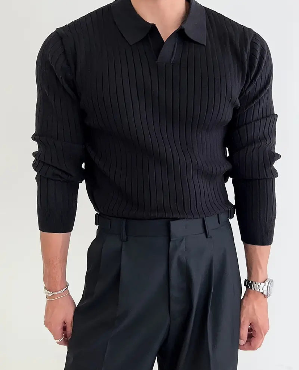 Slim-Fit Ribbed Long-Sleeve Polo