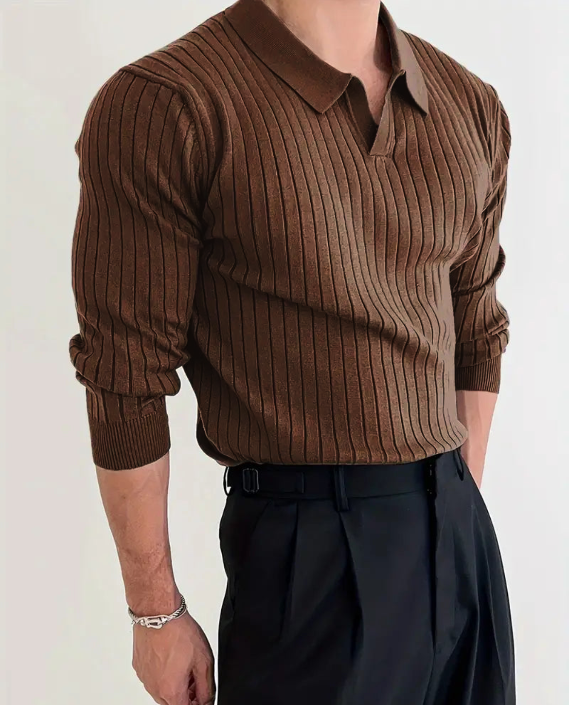 Slim-Fit Ribbed Long-Sleeve Polo