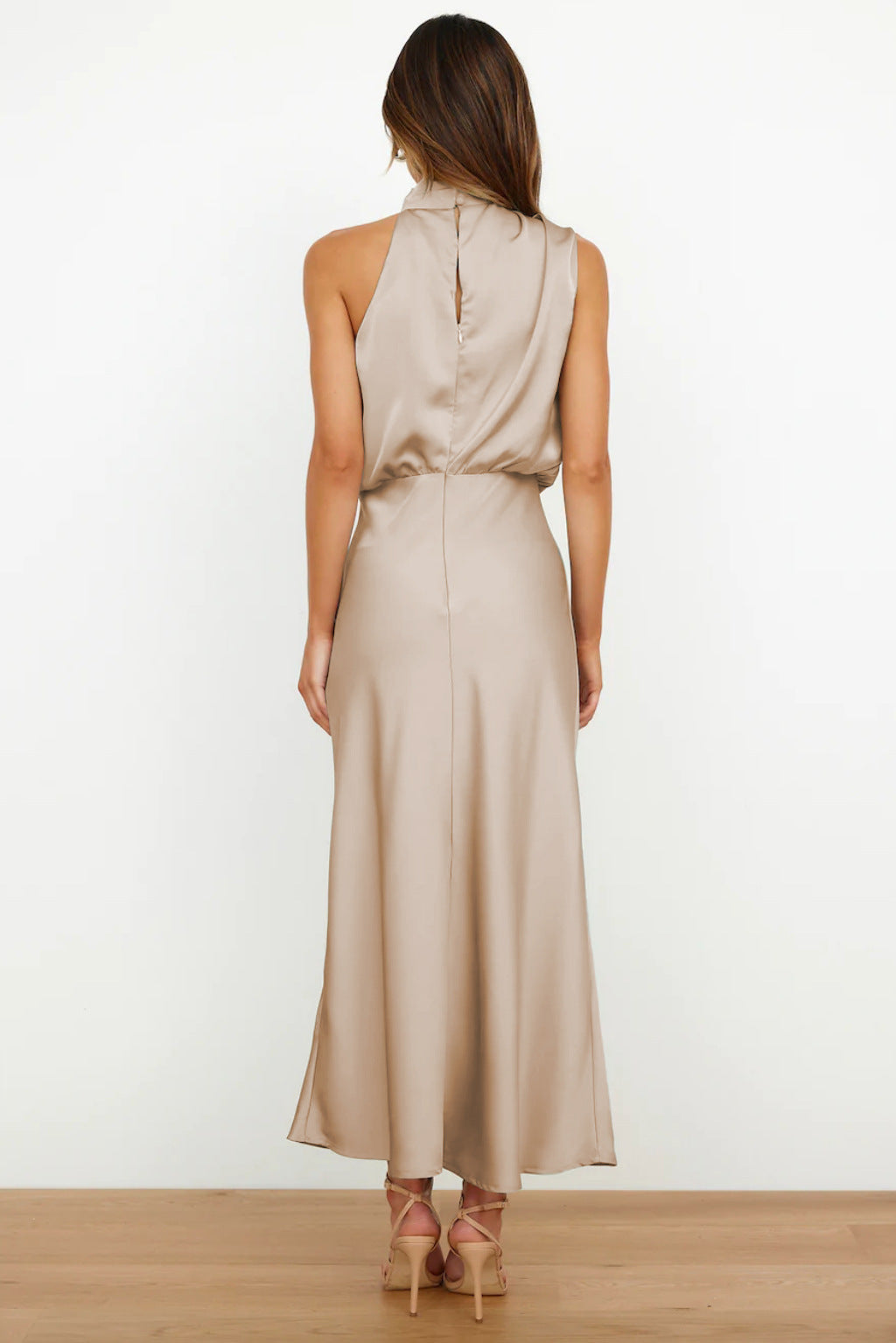 Carlina Satin Halter Wedding Guest Maxi Dress
