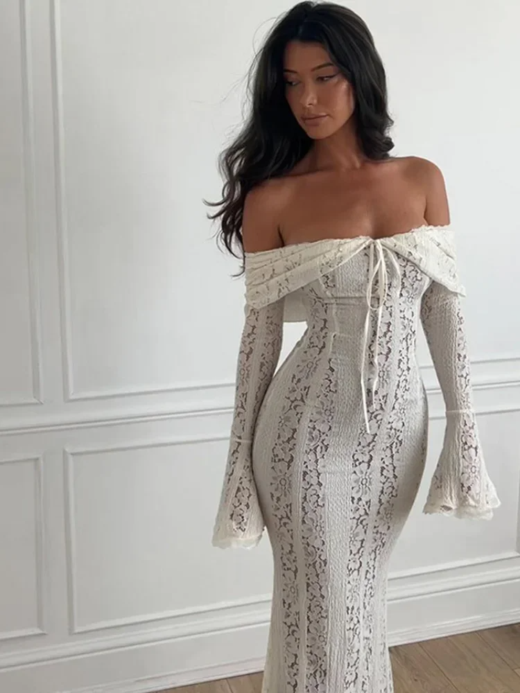 Georgetta Elegant Lace Off Shoulder Maxi Dress