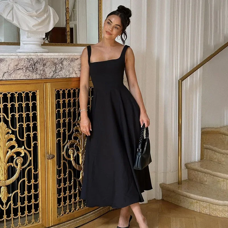 Blanche Black Midi Dress