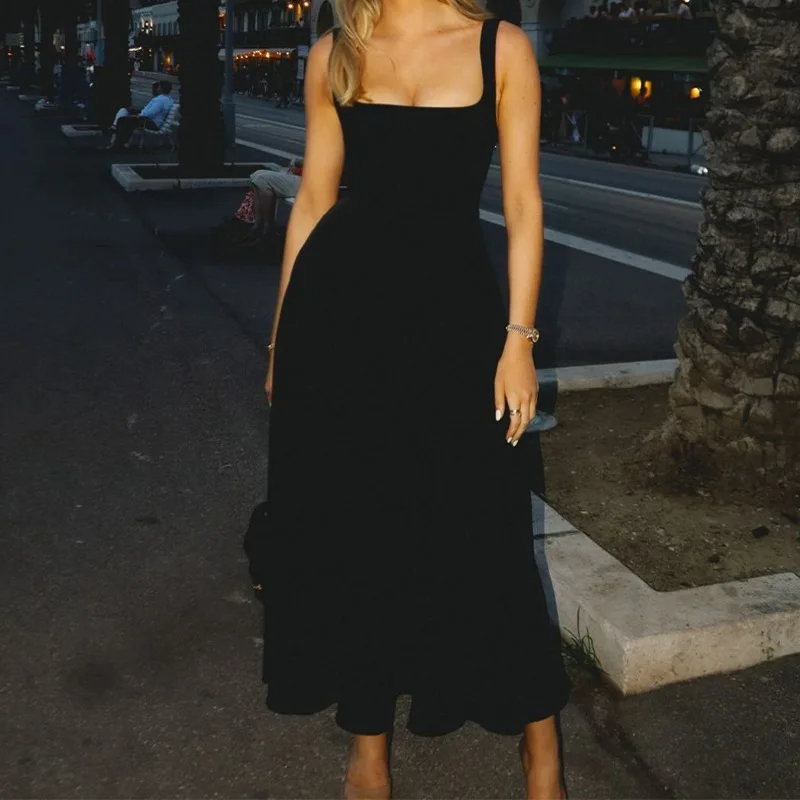 Blanche Black Midi Dress