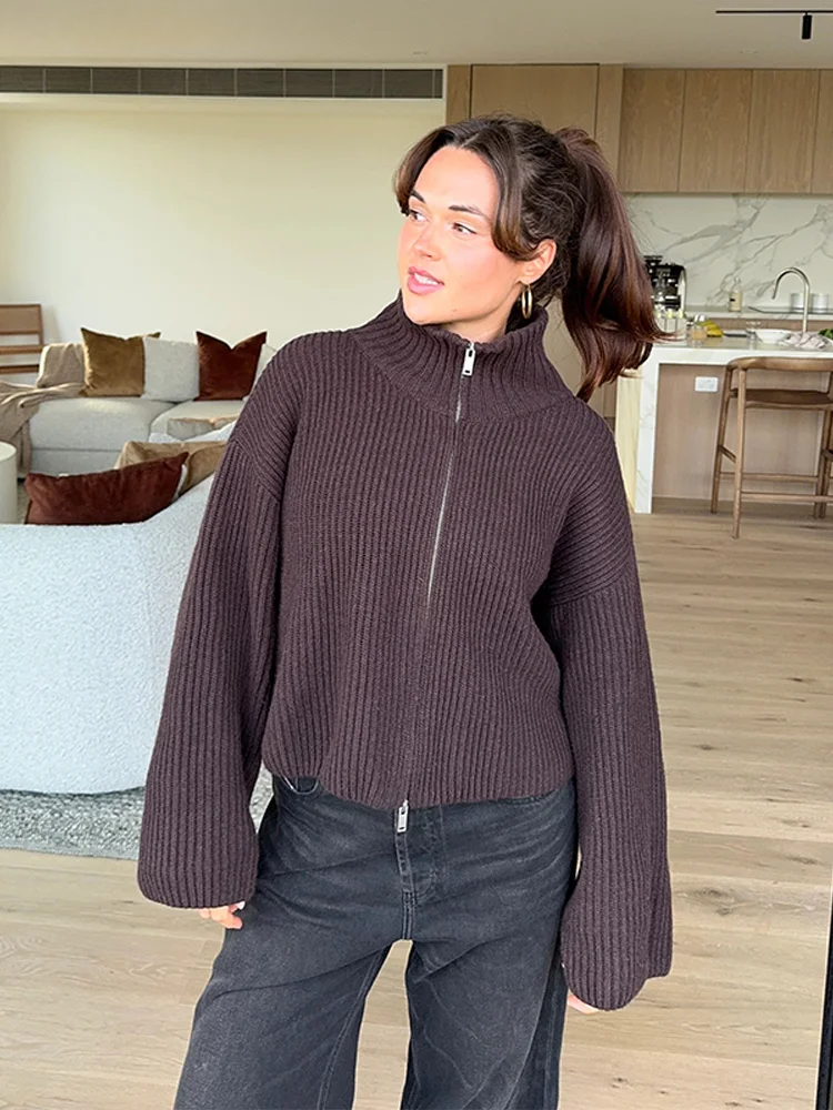 Marcelita Striped Knit Zip Top