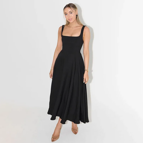 Blanche Black Midi Dress