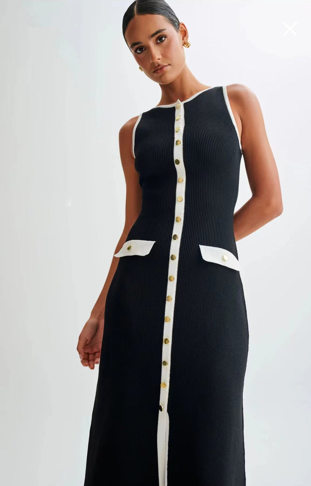 Irène Sleeveless Fitted Ribbed Knit Sweater Midi Dress