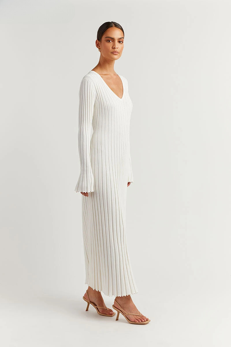 Chiara Long Sleeve Ribbed Knit Sweater Midi Dress