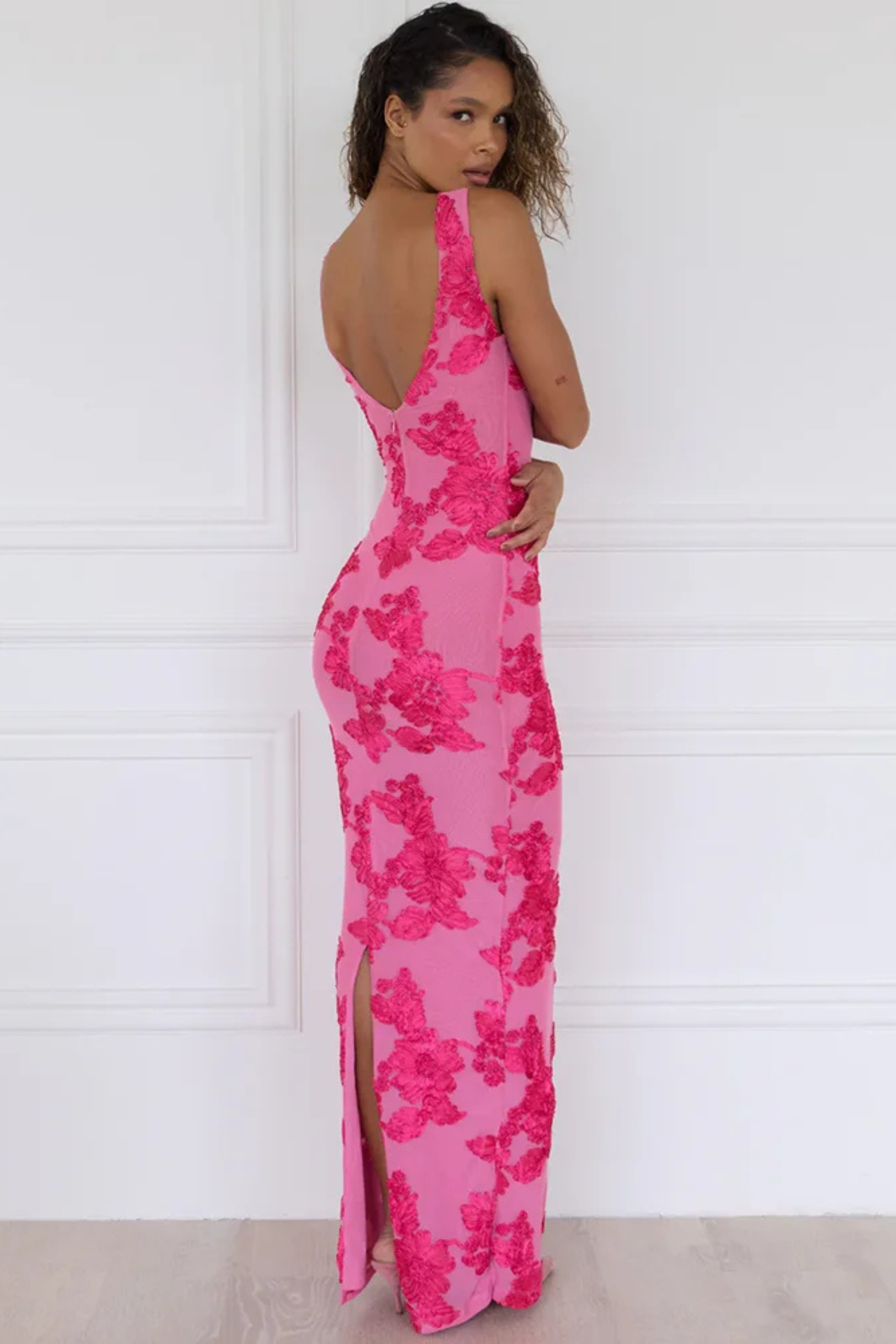 Amara Pink Floral Wedding Guest Maxi Dress