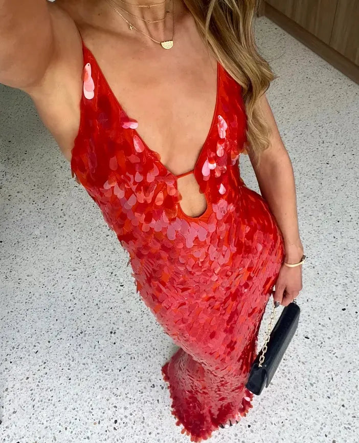 Terenzia Sequin Evening Party Maxi Dress