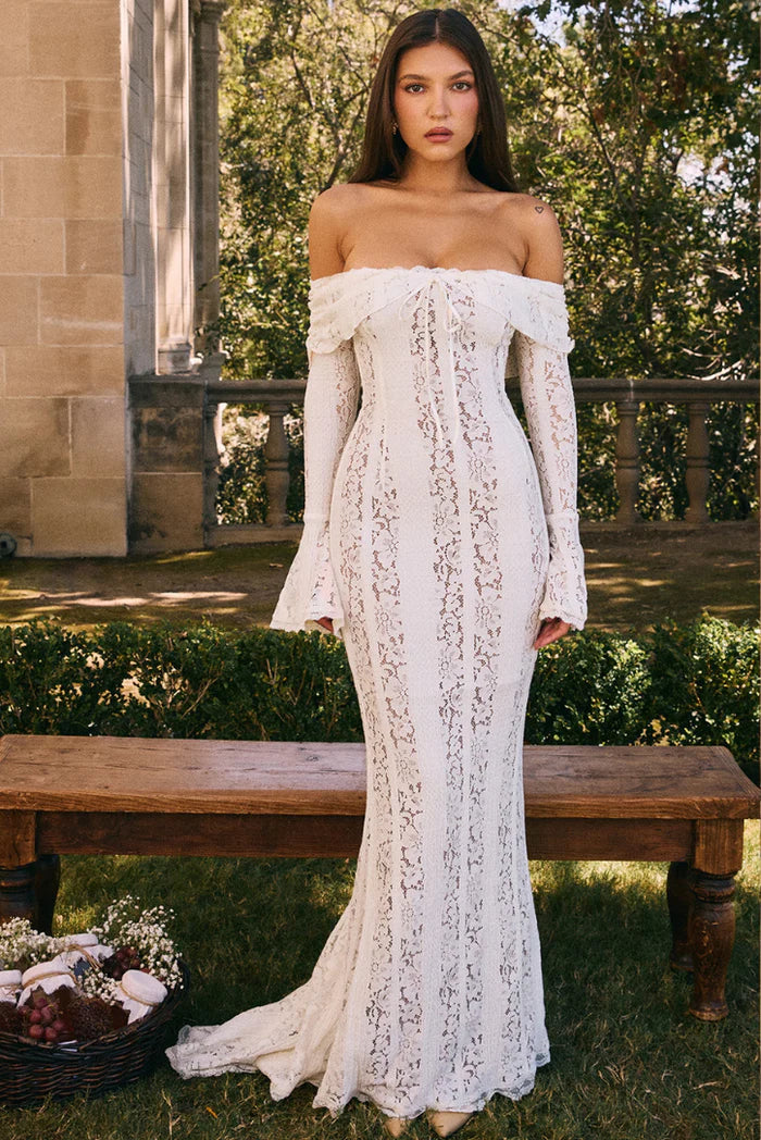 Georgetta Elegant Lace Off Shoulder Maxi Dress