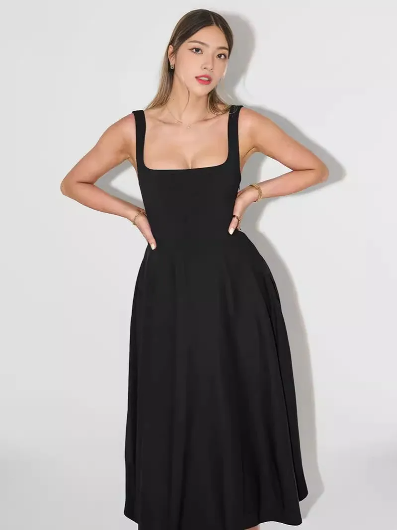 Blanche Black Midi Dress