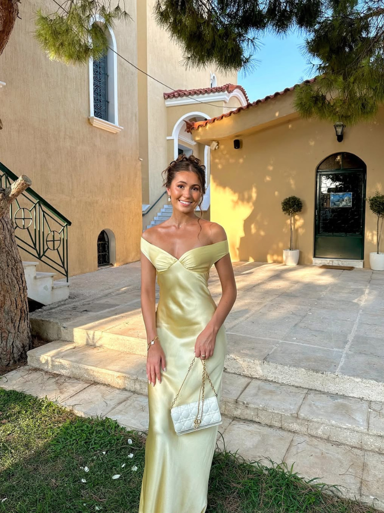 Emory Satin Off-Shoulder Maxi Dress